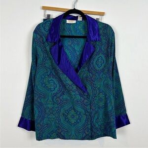Victoria's Secret Gold Label Silky Pajama Set Size Medium Green & Purple Paisley